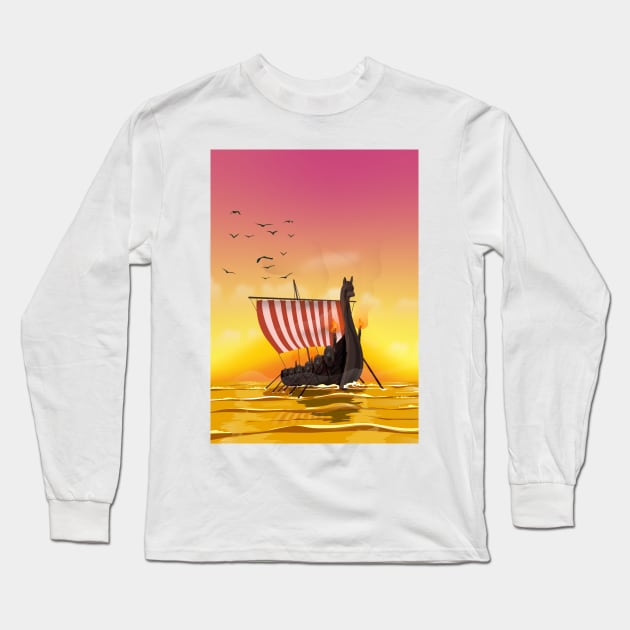 Viking Long Boat Long Sleeve T-Shirt by nickemporium1